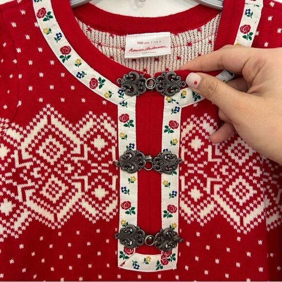 Hanna Andersson Long Sleeve Snowflake Red White Knit Cotton Dress US 4 - Picture 3 of 9